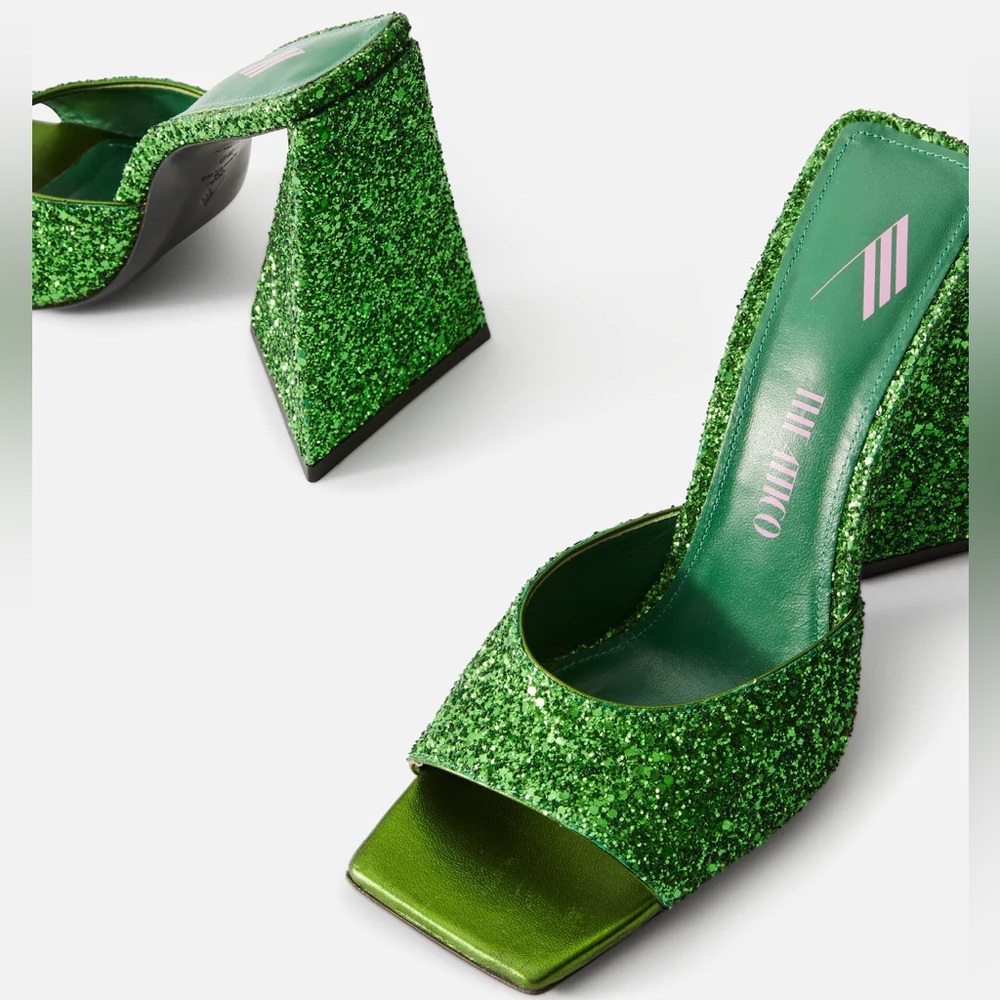 THE ATTICO Devon 115 Mule in Apple Green Glitter 38